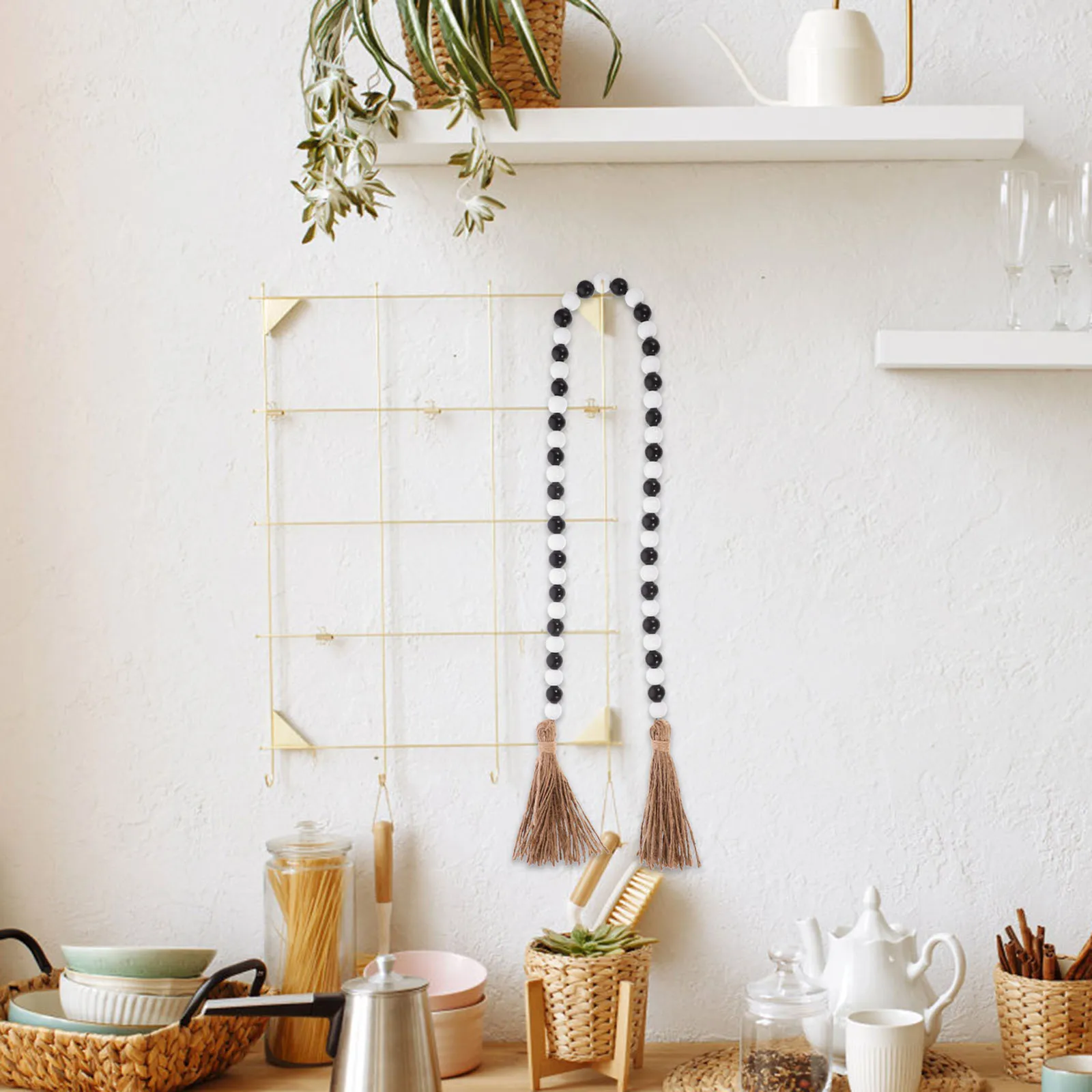 

Wooden Beads Garland Simple Structure Beaded Garland Tassel Wall Hanging Party Home Decoration Rustic Bead Garlands