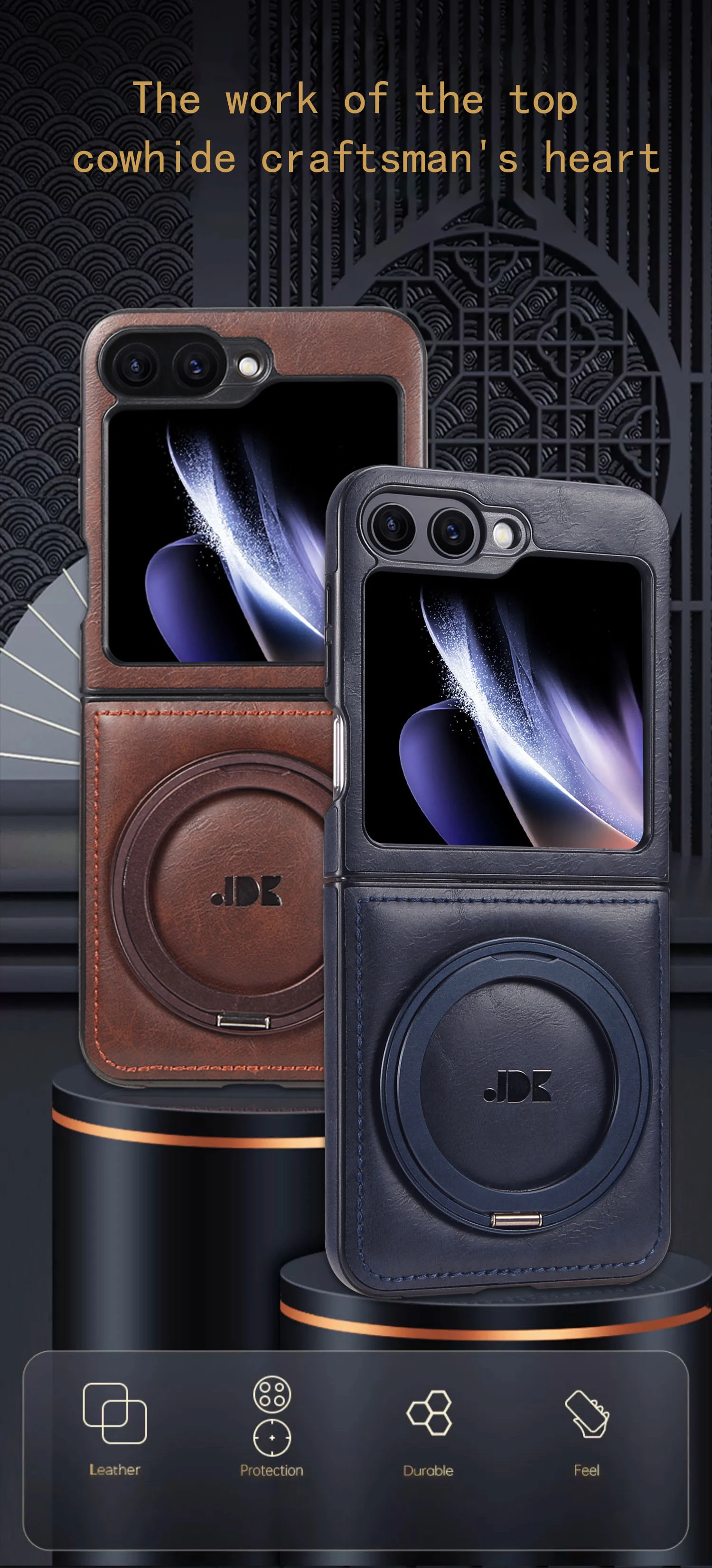 

Light Luxury Business Style 360° Rotating Ring Kickstand Magntic Leather Phone Case for Sumsang S25 Z Fold6 Flip5Back Cover