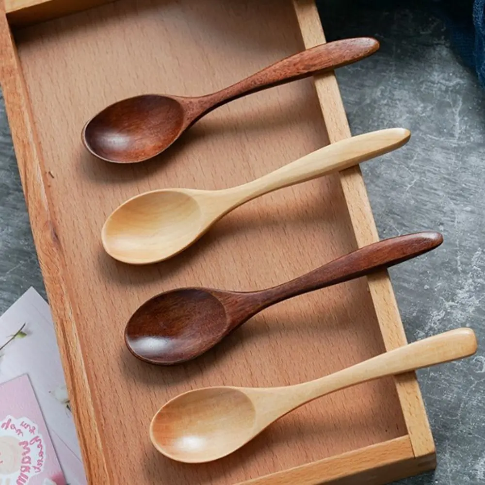 1Pcs Natural Wooden Spoon Rice Soups Spoon Utensil Cereal Spoon Handmade Home Cookware Dinnerware Cutlery Kitchen Accessories