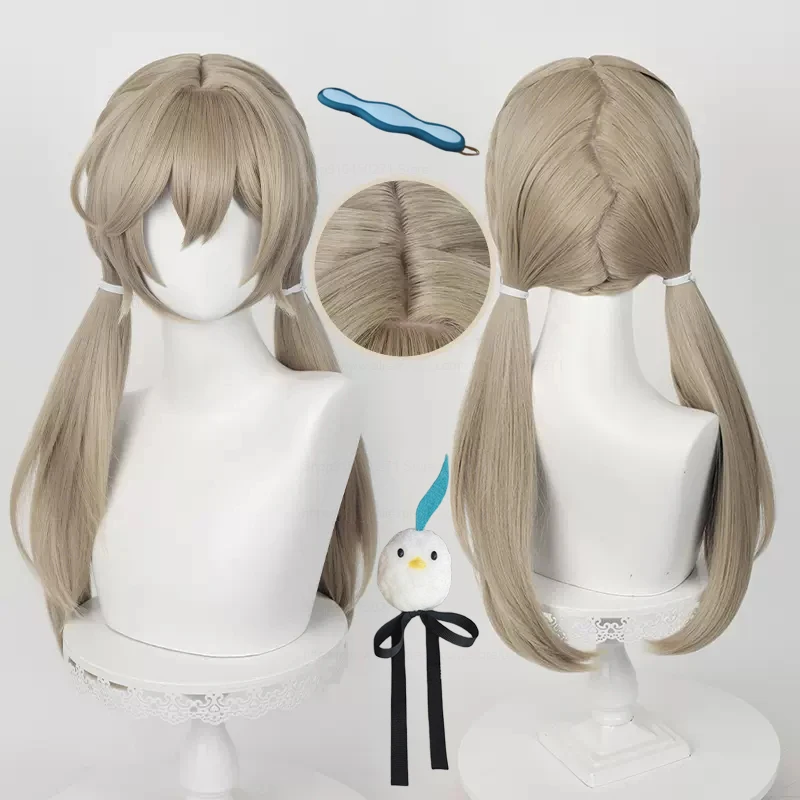 Qingque Cosplay Wig Honkai Star Rail Cosplay 65cm Ponytail Light Linen Heat Resistant Synthetic Hair Game Anime Wigs + Wig Cap