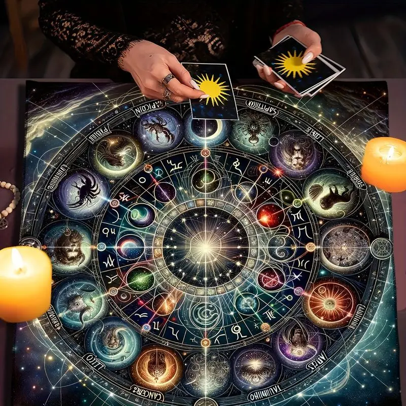 VIKAMA Tarot Tablecloth Constellation Wheel Tree of Life Pentagram Sun Moon Altar Cloth Witchcraft Divination Spiritual Decor