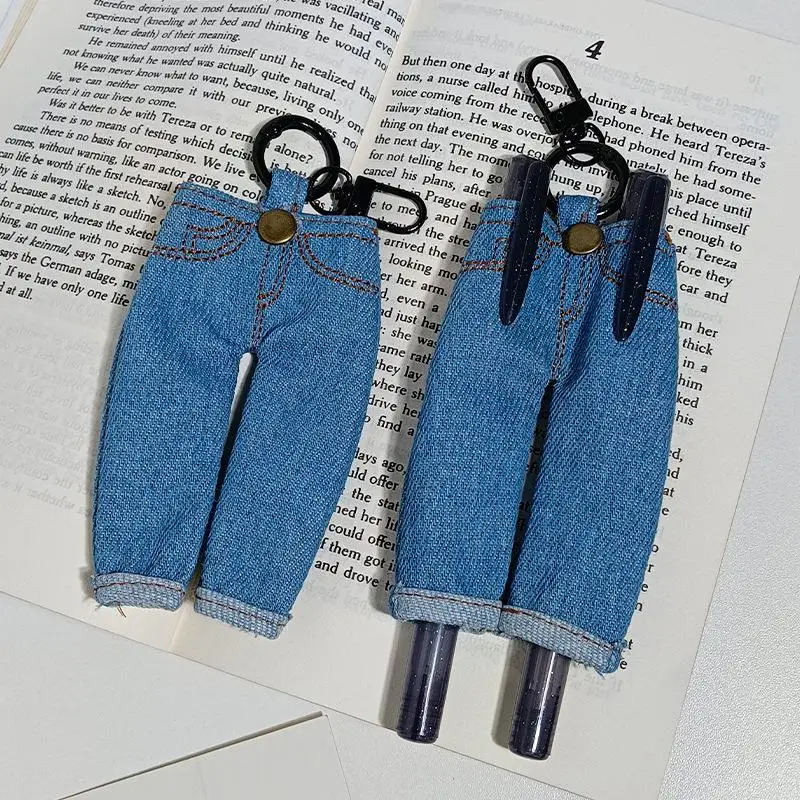 Ins Creative Mini Denim Pants Pen Holder Clip Vintage Denim Skirt Pencil Case Keyring Pendant Portable Fabric Stationery Bag