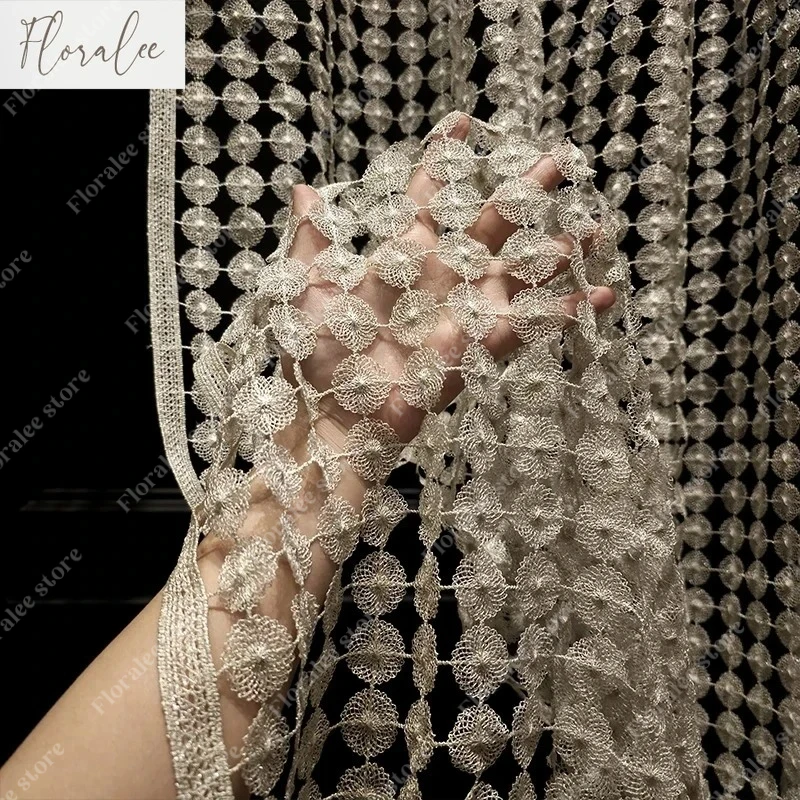 Golden Window Screen Curtains For Living Room Luxury High-end Tulle French Villa Curtains Bedroom Balcony Hollow Yarn Custom