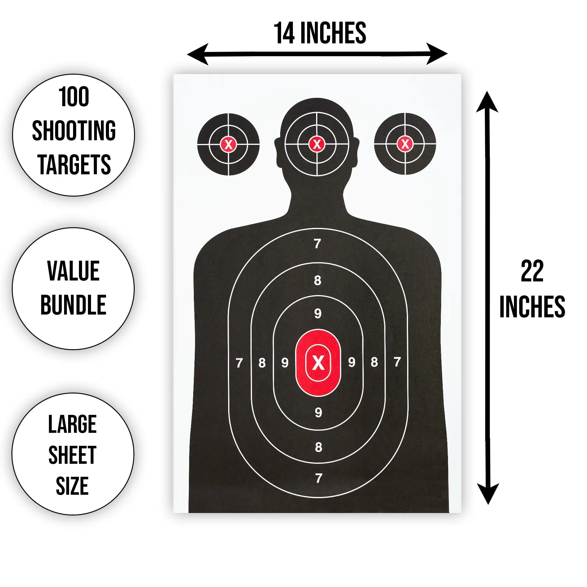 100 Pack Paper Shooting Target for Gun Range, Target Practice - Silhouette Paper Target for Handguns, Rifles,  Arrow (14 X 22 )