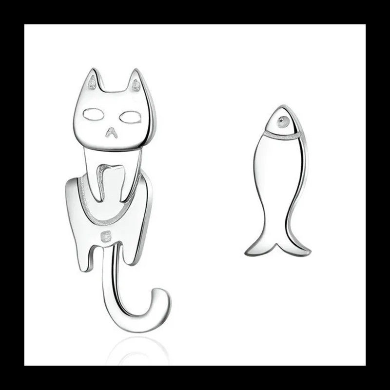 Simple and Creative Cute Little Fish Cat Stud Earrings Female Student Korean Version Design Asymmetrical Cat Fish Stud E image 5