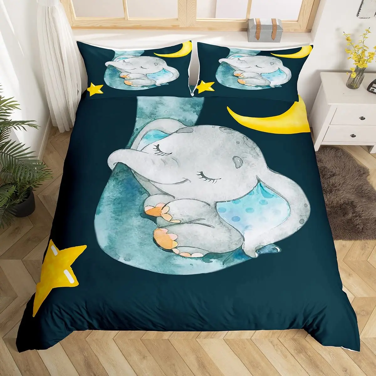 

Пододеяльник с рисунком слона для девочек и мальчиков, комплект постельного белья с луной и звездой, слоном, милый пододеяльник со слоном, кавайный пододеяльник с животными