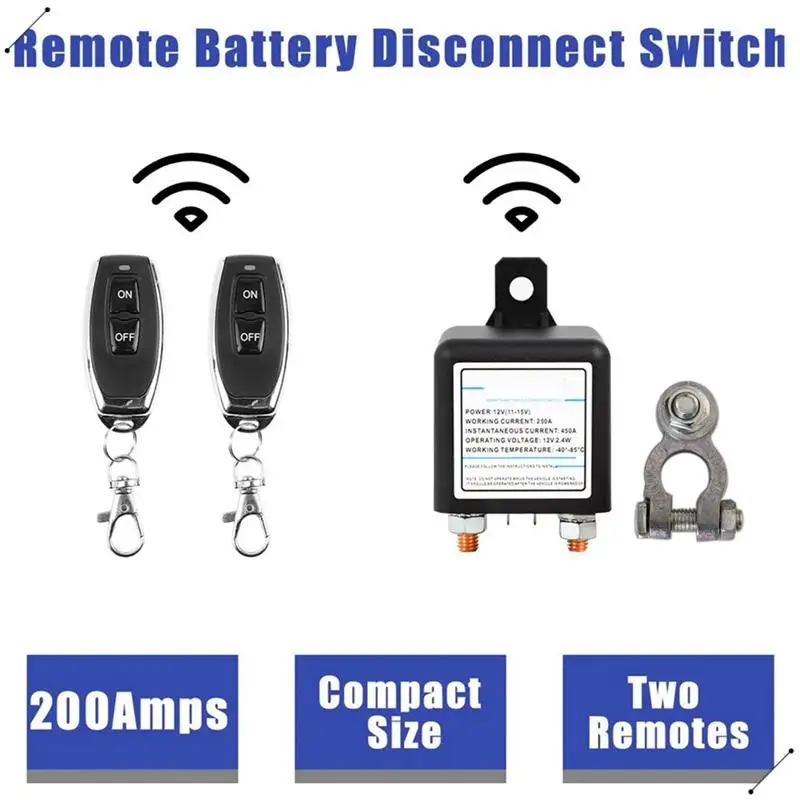 12V 200A Universal Battery Switch Anti-Theft Remote Control Switch Car Kill Switch 1 Remote
