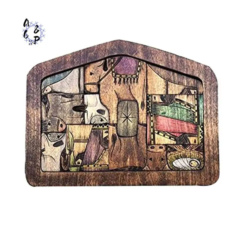 A68P-Nativity Puzzle Wooden Jesus Puzzle Statue With Wood Burned Design For Adults And Kids