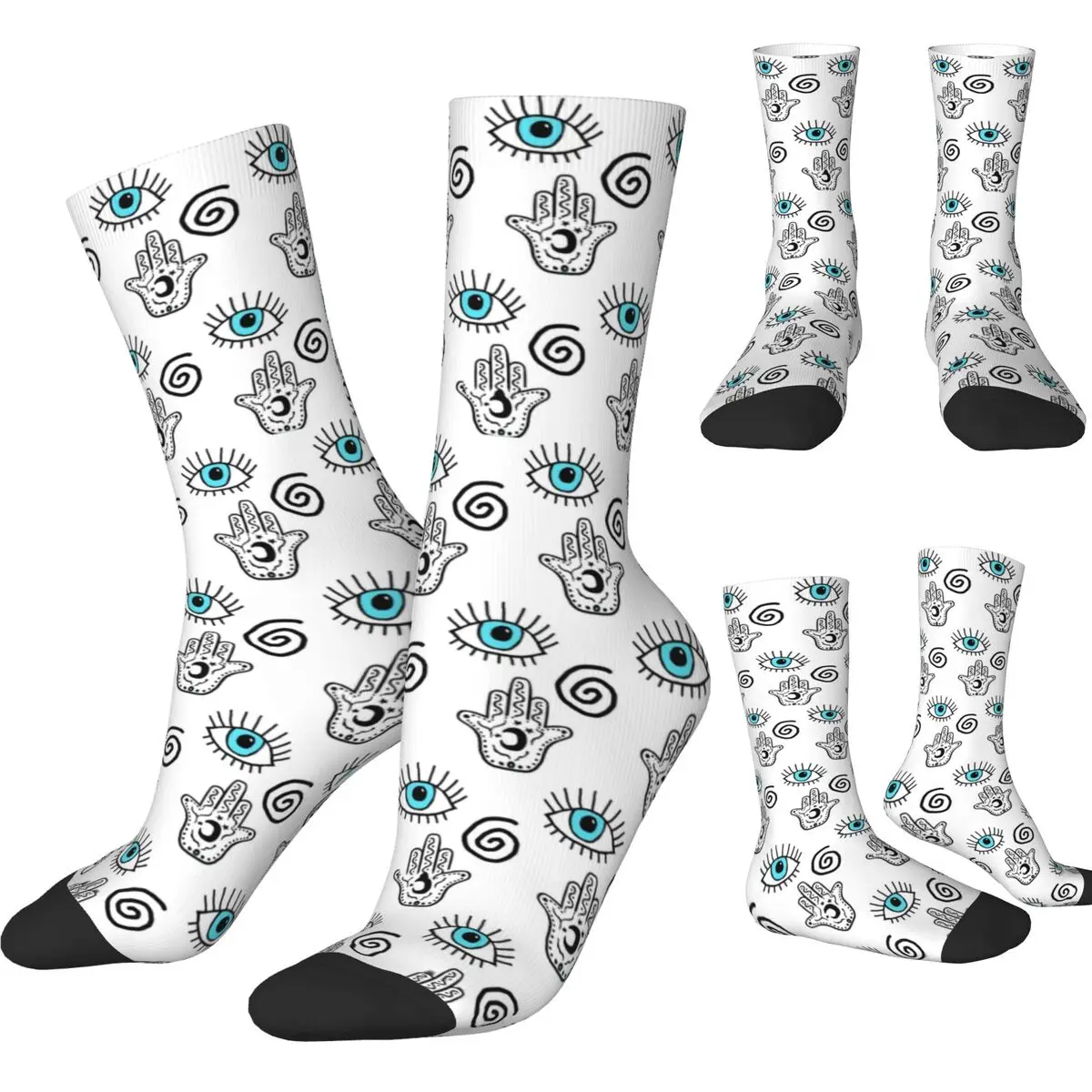 Harajuku Evil Eye Hamsa Symbol Of Protection Basketball Socks Hamsa Hand Bohemian Polyester Crew Socks for Women Men Breathable