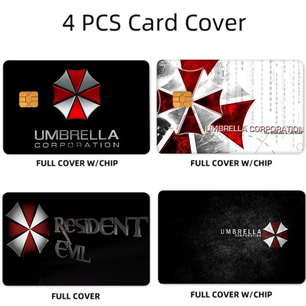 Juego R-Resident E-Evil U-Umbrella C-Corporation, 1 Juego de 4 Piezas, Funda Protectora Ultrafina para Tarjeta de Crédito, Película Adhesiva que No se Desvanece