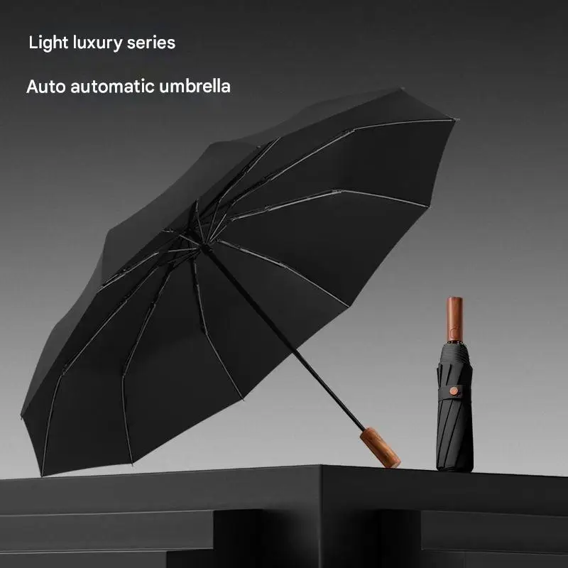 10 Bone Fully Automatic Umbrella Reinforced Enlarged Rainproof Windproof Men's Business Three-fold Portable Car-mounted Umbrella