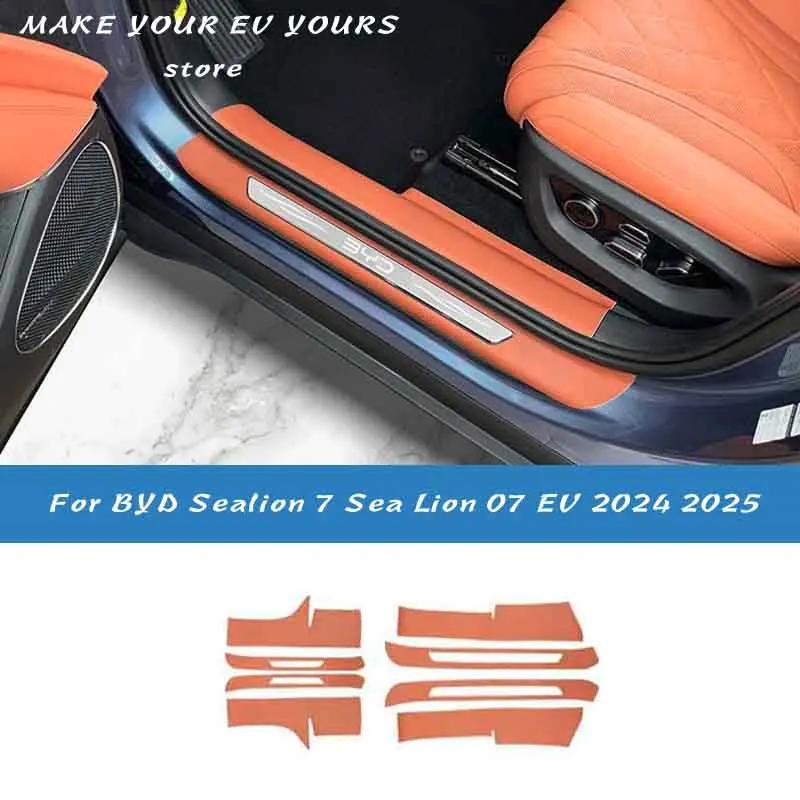 For BYD Sealion 7 Sea Lion 07 EV 2024 2025 Trunk Car Door Threshold Strip Leather Protective Pad Sticker Accessorie