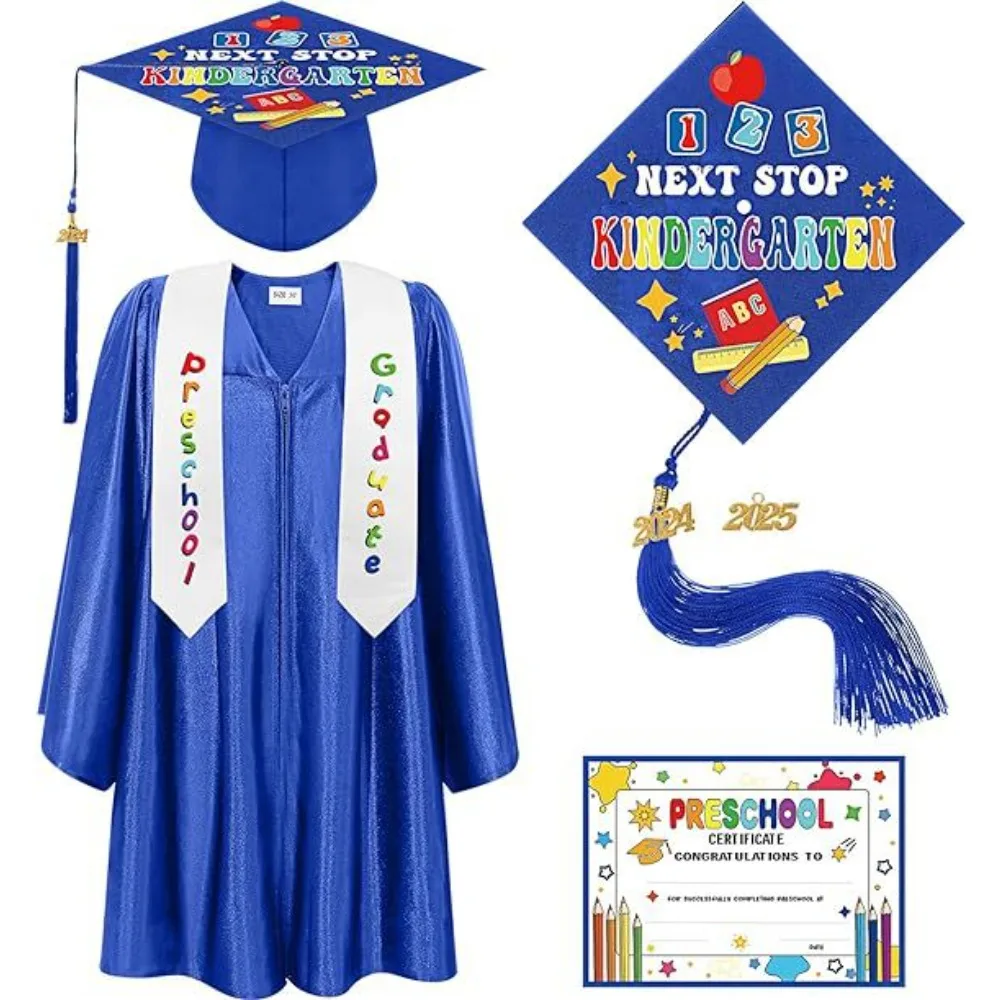 2025 Neues Doktoruniform-Abschlusskleid, Bachelor-Uniform, gestrickt, mehrfarbig, für Grundschüler, Performance-Anzug