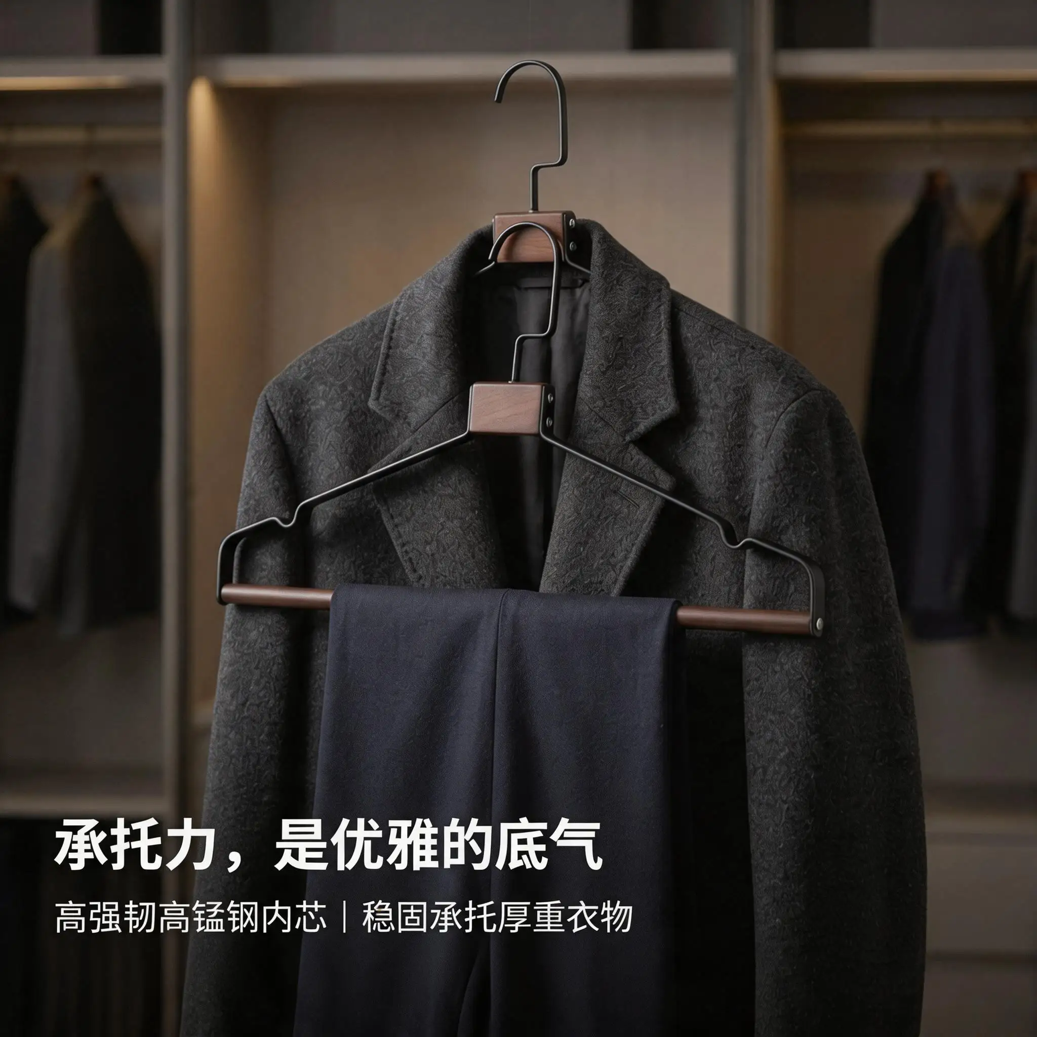 Italian Minimalist Light Luxury Beech Hanger Men's Suit Wooden Advanced Household Clothes Bedroom Wrought Solid Wood