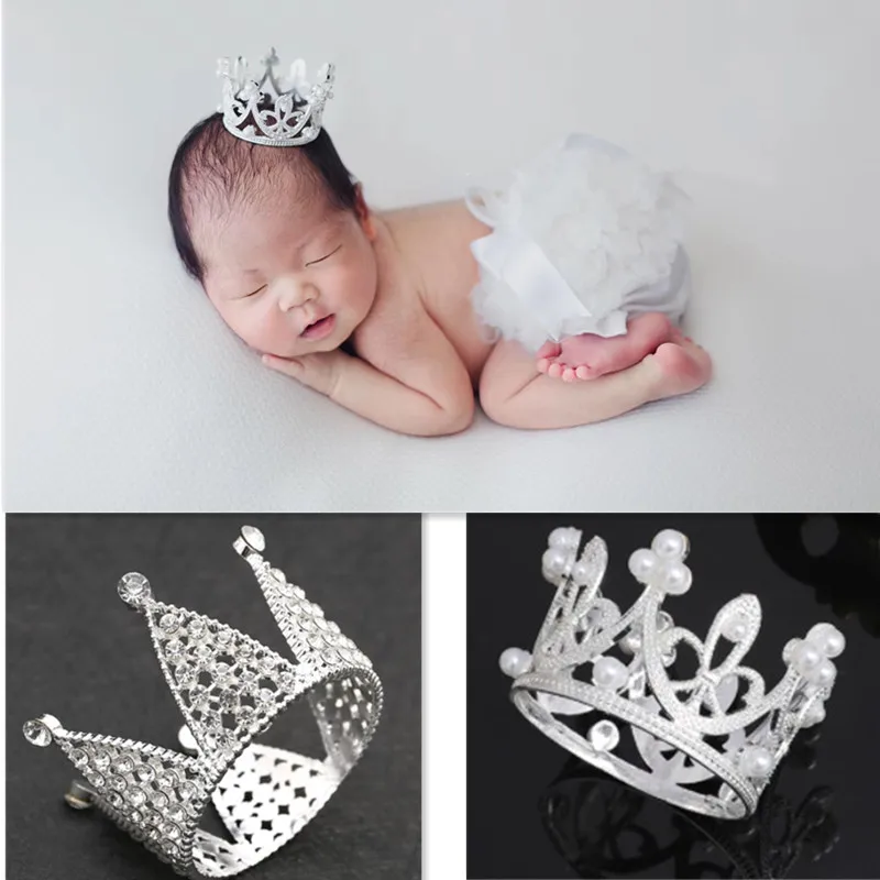 

Newborn Photography Props Pearl Diamond Crowns Baby Photo Props Mini Crown Infant Shooting Accessories Gold Crown