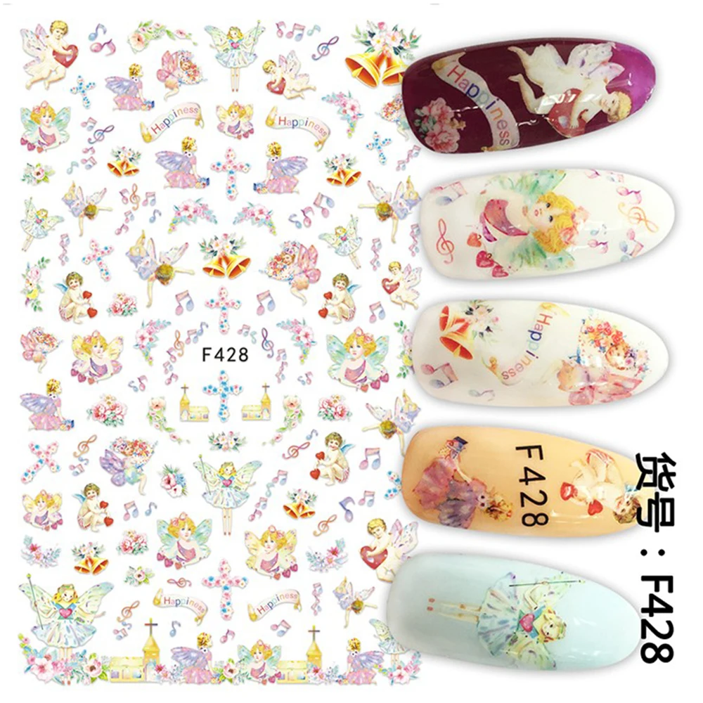 1Sheet Baroque Angel Frame Nail Sticker 3D Self-Adhered Gold Framework Slider Retro Decals Design for Manicure Decoration*HS8-1D