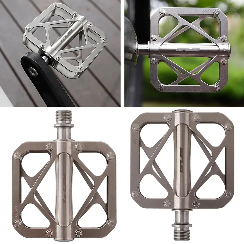 GUB GC090 Ultralight Titanium Pedals Road Mountain Bike 3 Bearing Cycling Titanium Axle Footpegs Flat Pedals 16 Non-Slip Spikes