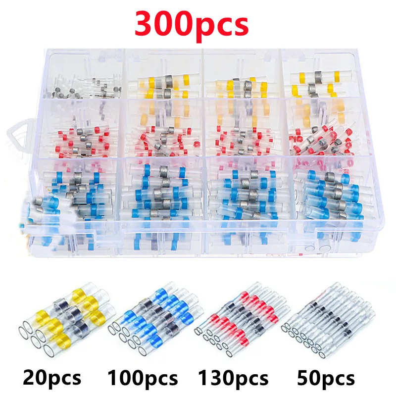 50-1000 stücke Schrumpf Solder Dichtung Draht Anschlüsse Kit Wasserdichte Butt Elektrische Terminals Isolierte Splice Marine Automotive
