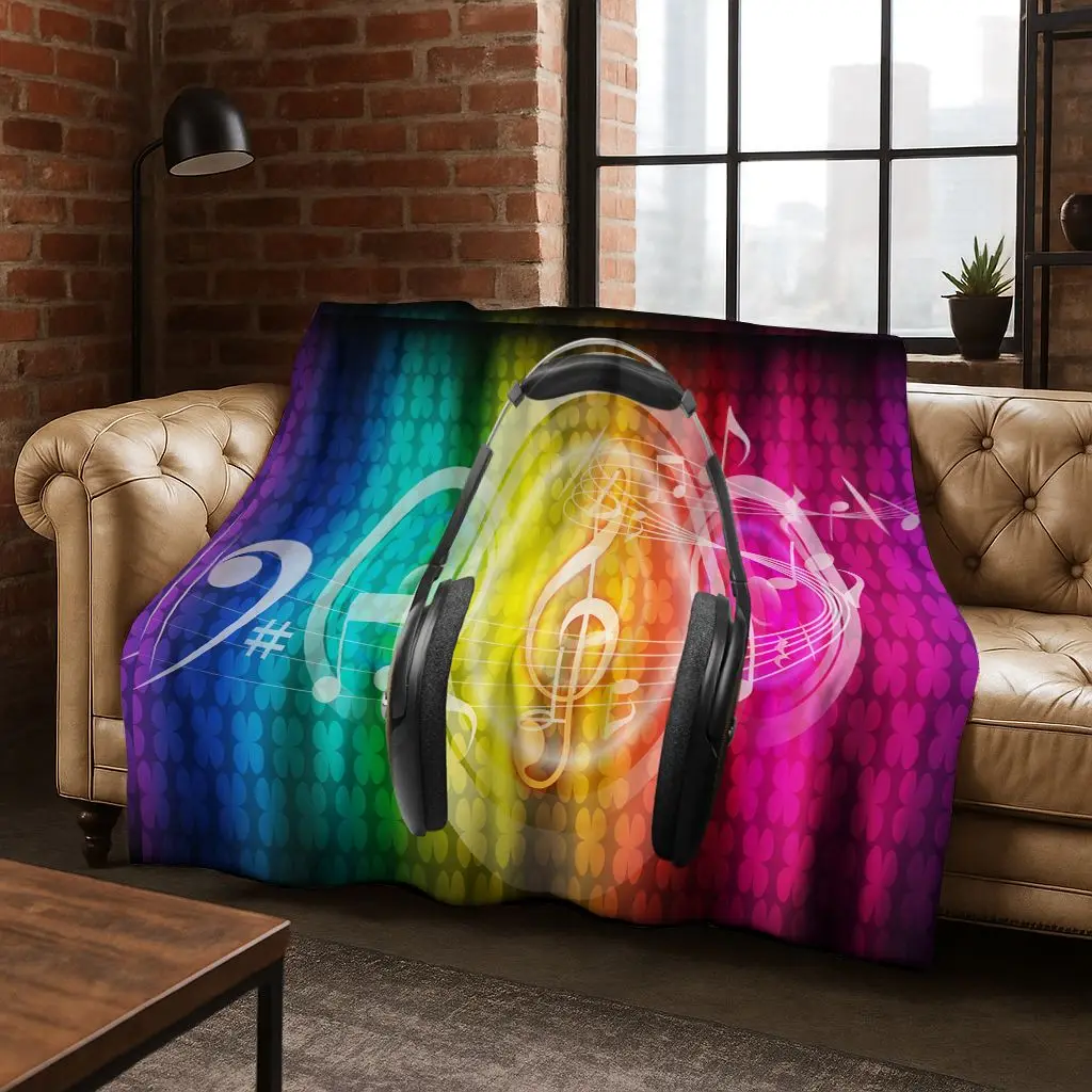 Dancing Music Musical Note Instrument Cartoon Flannel Blanket,Cozy Soft Throw Blanket for Home Bedroom Bed Sofa Cover Gift Kid