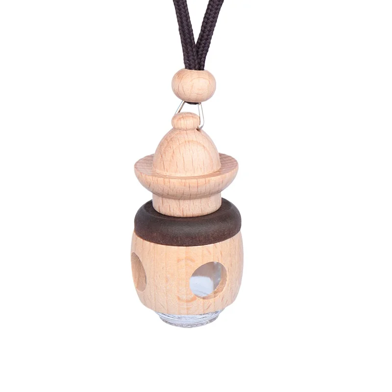 Refillable Perfume Bottles Empty 5ml Wooden Car Aromatherapy Pendant Bottle Wooden Car Accessories and Interior Decorations