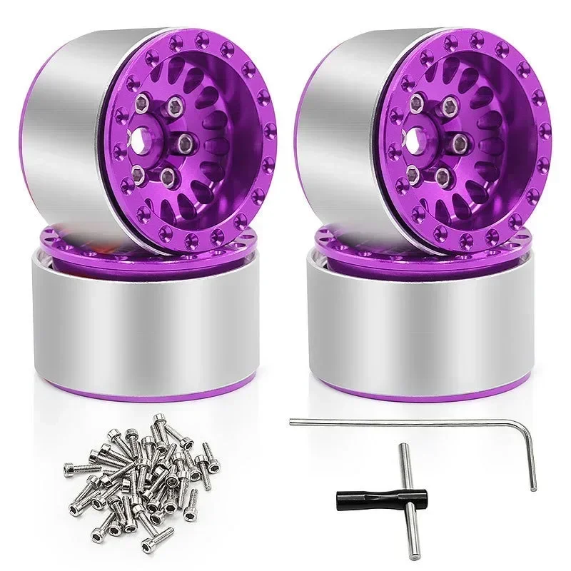 4 Pcs Aluminum Alloy Beadlock Wheel Rim Wheels Hubs for 1/18 TRX4M/1/24 SCX24 AX24 RC Crawler Car Wheel Hub RC Upgrade Accessory