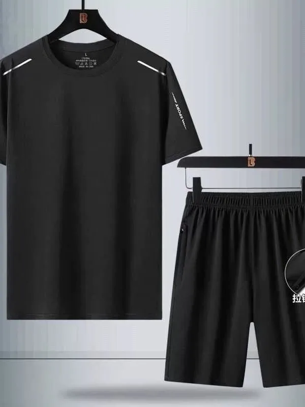 Casual Sportswear Set for Men Summer Running Short Sleeve Shorts Two-Piece Teenager Cool Handsome Outfit Youth Active Wear