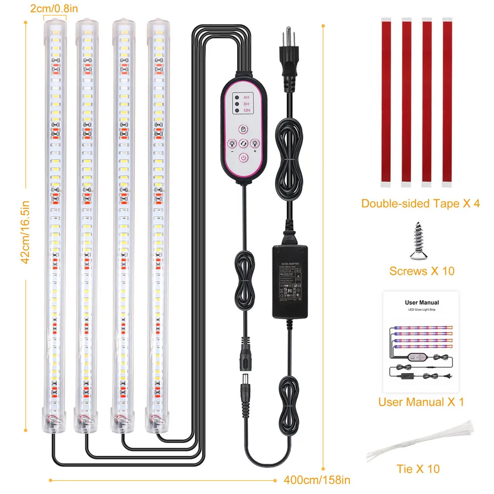 4pack LED Grow Light Bars Full Spectrum Dimmable Plant Lamp 42cm Led Strip Phytolamp Timer for Hydroponics Growing System