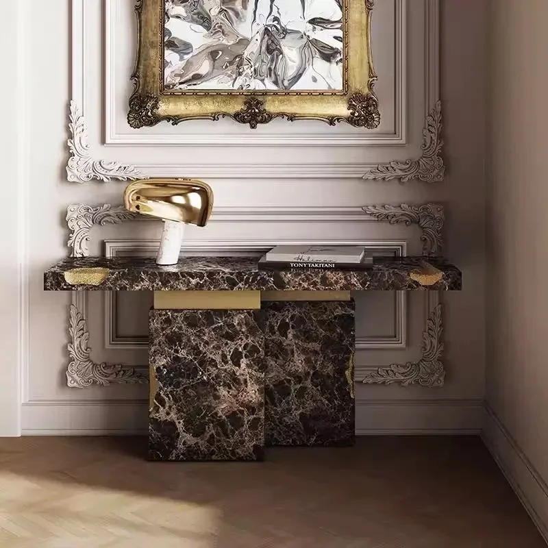 Italian marble entrance table, light luxury high-end entrance, modern luxury stainless steel entrance table