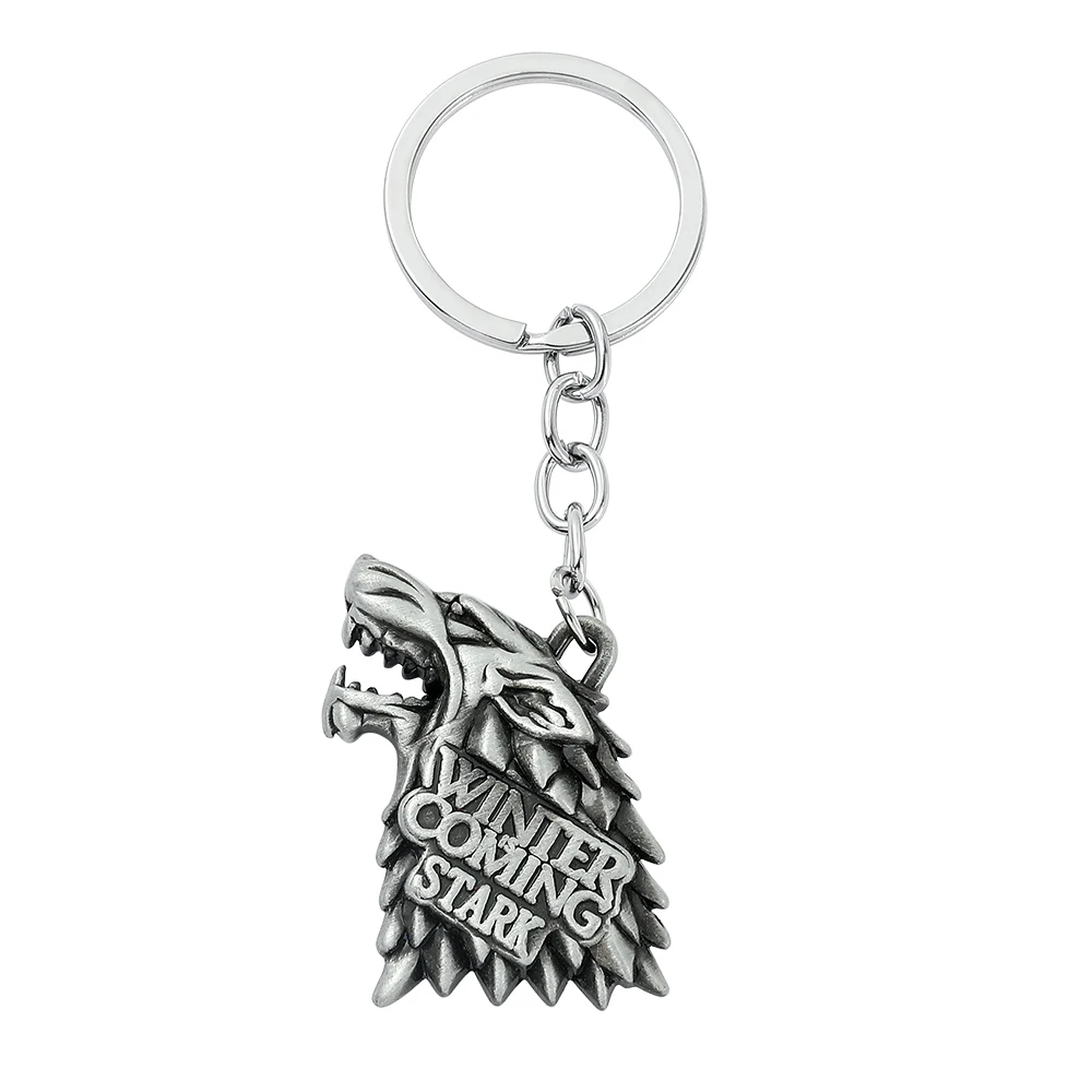 Game of Thrones Winter Is Coming House Stark Wolf Head Key Chains Pendant Ice And Fire Keyring Llaveros Of Movie Gifts