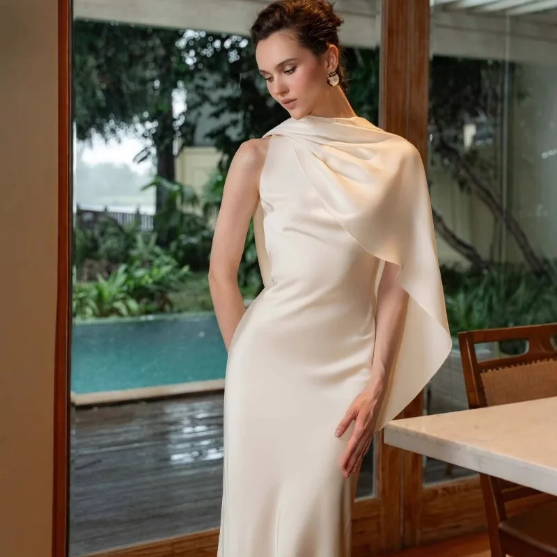 2025 صيف جديد مزاجه الساتان مساء فستان المرأة الفرنسية مثير معلقة الرقبة عارية الذراعين فستان طويل فستان فريق Pai #2