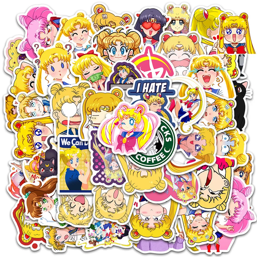 10/30/50pcs Cute Sailor Moon Cartoon Stickers Kawaii Anime Decals Toys Decorative Stationery Phone Case Laptop DIY Sticker Packs