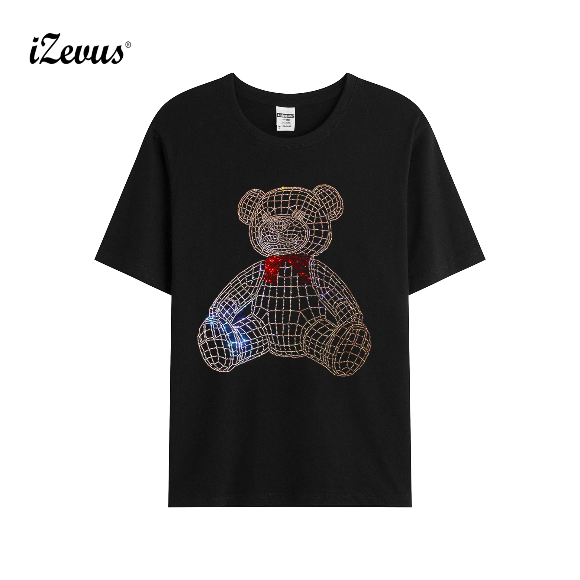 High-quality summer casual men's short-sleeved T-shirt shining bear hot diamond T-shirt