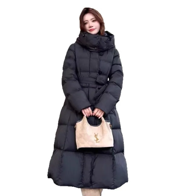 2025 European Winter 90 White Duck Down Women's Down Jacket Commuter Long Hooded Down Jacket