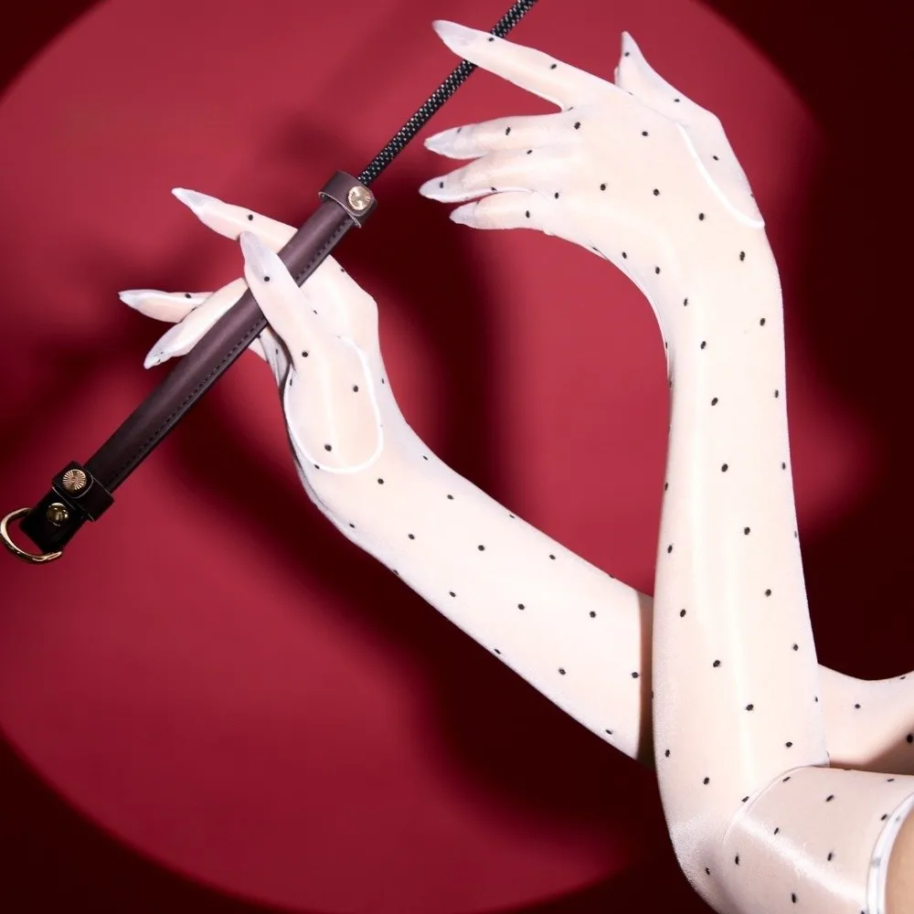 Fashion Polka Dot Five Finger Gloves Ultra-thin Oil Shiny Sheer Gloves Tight Stretchy Sun Protection Gloves Evening Wear