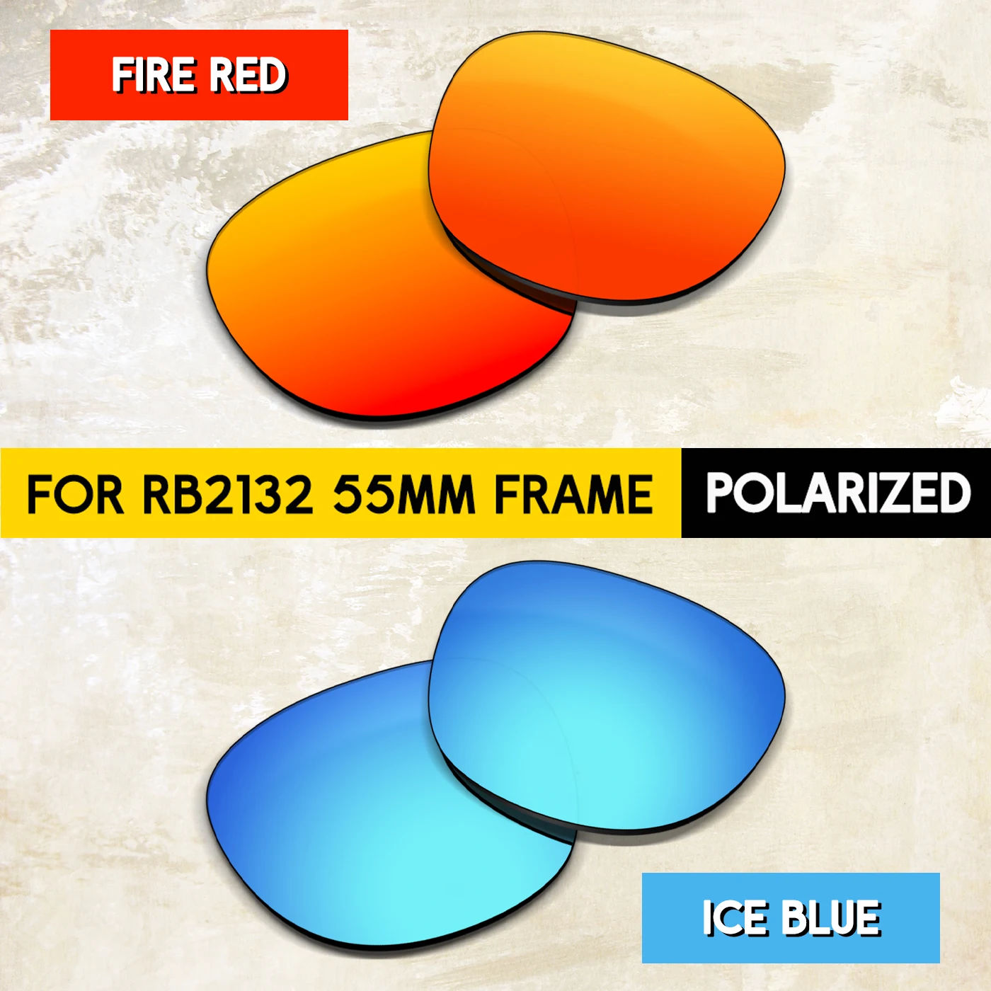 2 pairs Polarized Replacement Lenses for RB2132 55mm Sunglasses - 100% UVA UVB