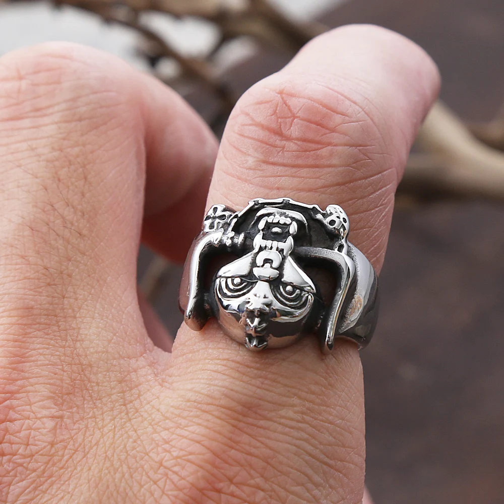 Bague Gothique Acier Inoxydable – Motif Colonne Vertébrale Dragon / Crâne Punk – Anneau Homme Femme Taille 7-13