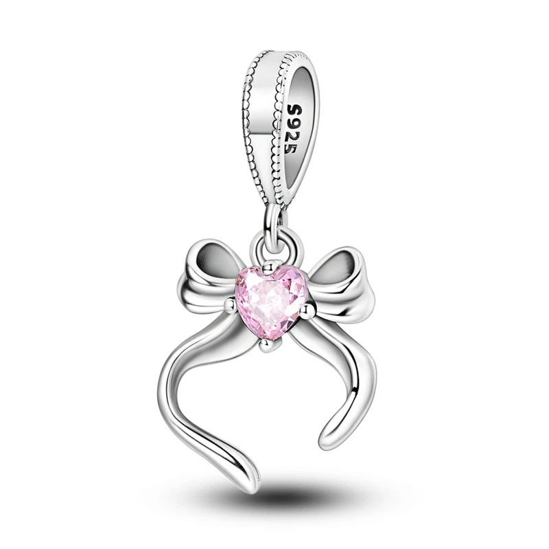Rosa Charms Original 925 Sterling Silber Herz Schleife Parfüm Flasche Charms Perlen Anhänger Fit Armband DIY Frauen Schmuck Machen