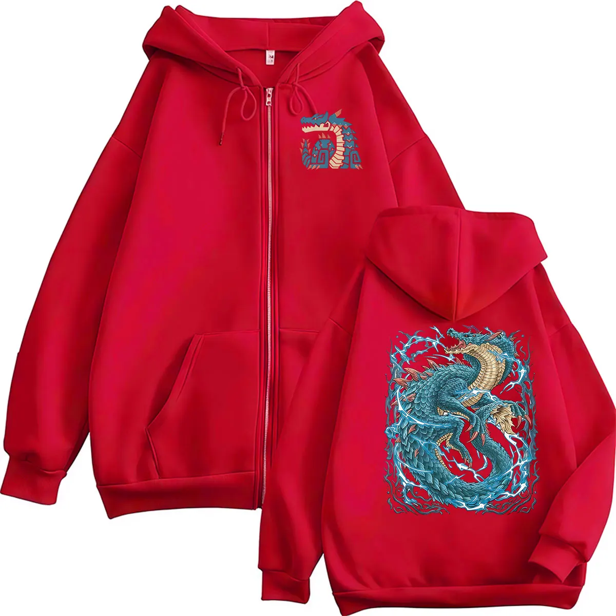 2026 Game Monster Hunter Lagiacrus Der Herr der Meere Reißverschluss-Hoodie für Männer und Frauen Langarm Vintage Oversized Mäntel Sweatshirt – Detail 4