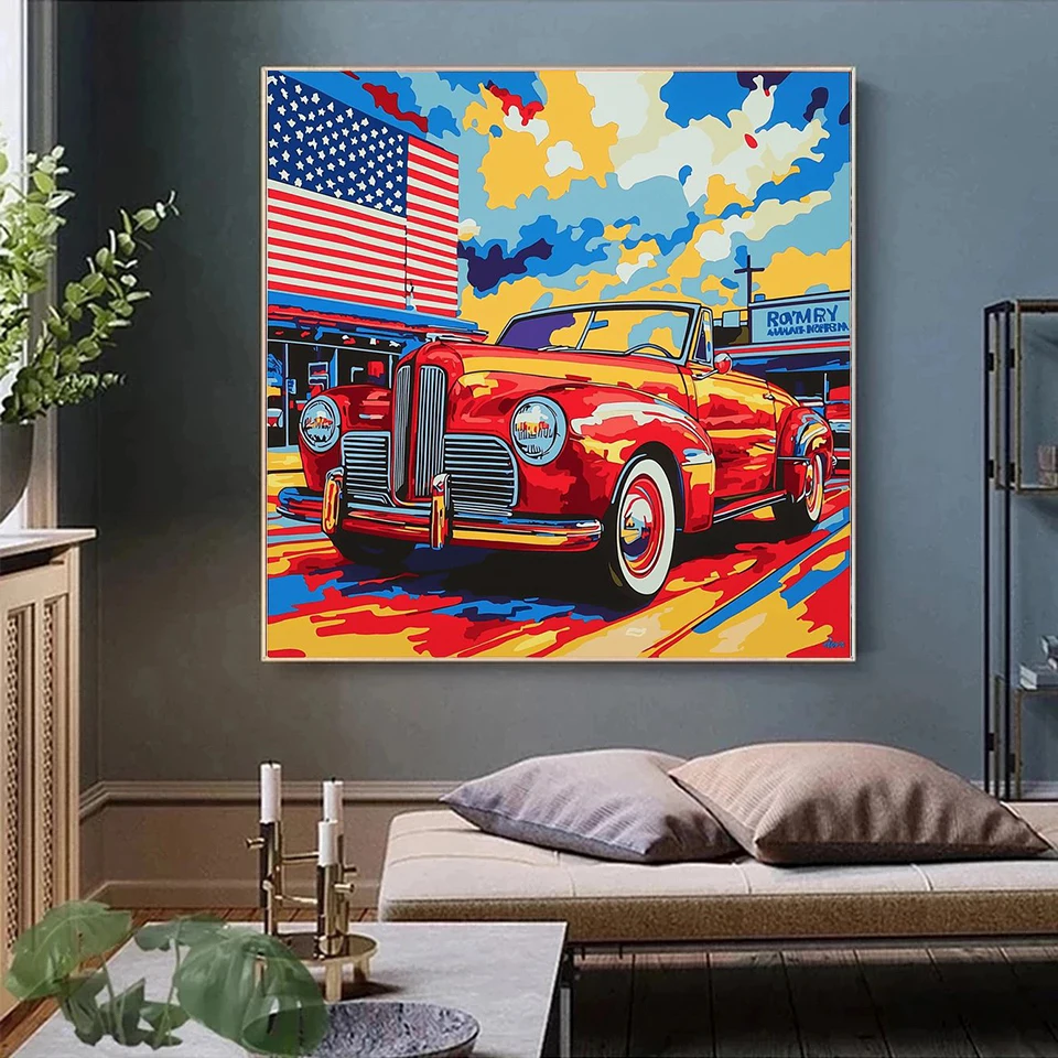 سيارة الماس اللوحة الولايات المتحدة العلم المشهد DIY بها بنفسك كامل مربع جولة الماس الفسيفساء وصول جديد التطريز الحرف اليدوية ديكور المنزل ﻿