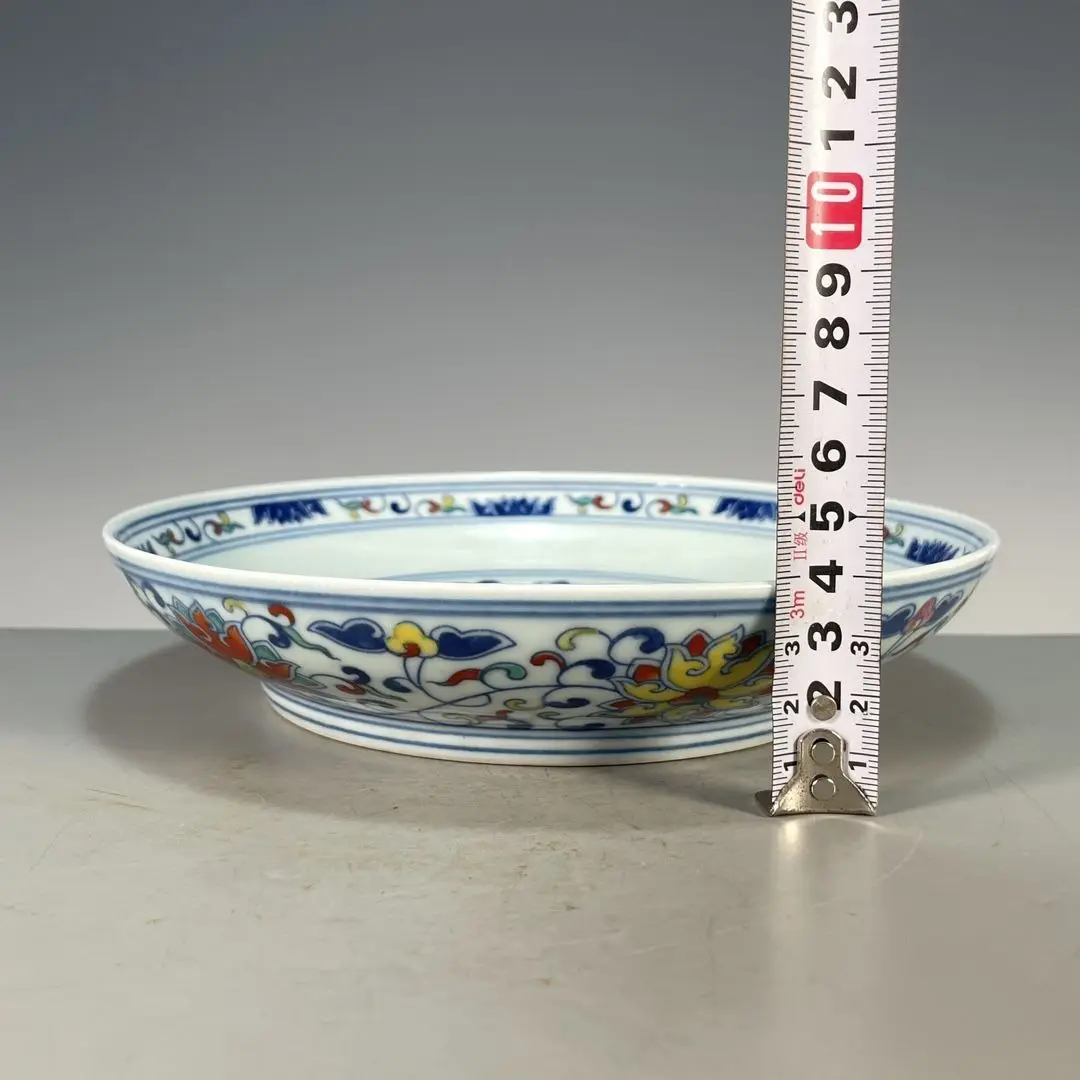 Chinese Underglaze Blue Wucai Interlocking Flower Porcelain Dish Oriental Wenwan Collectible Tea Tray