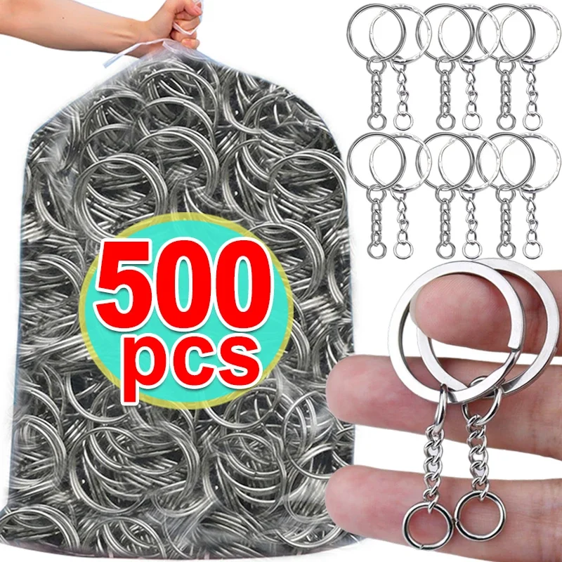 50/500pcs Silver Plated Metal Blank Keyring Keychain Split Key Rings with Chain Climbing Buckles Carabiner Keychain Accessories