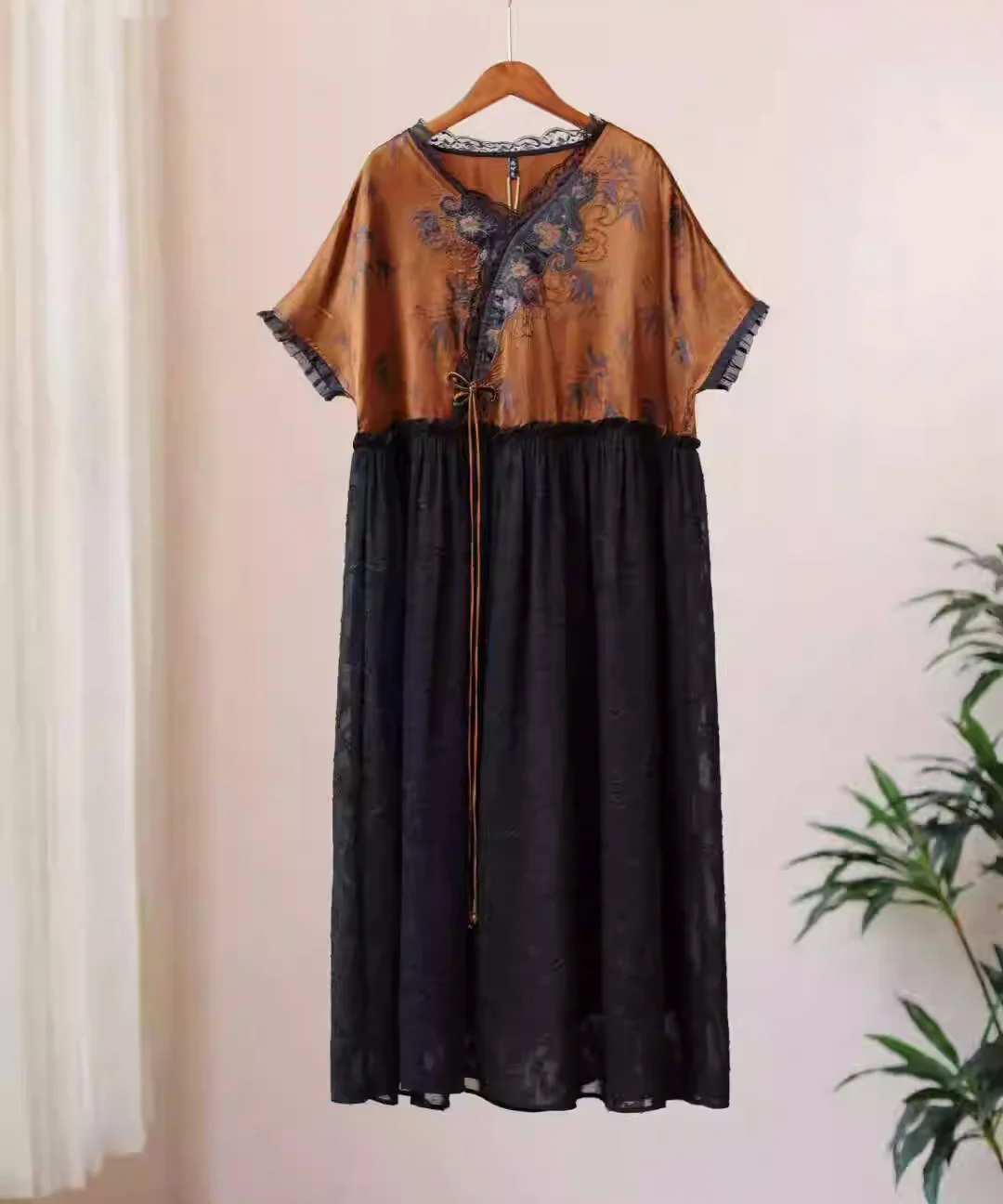 Luxury robe dress vintage acetate patchwork loose Long dresses Ethnic style embroidered jacquard cotton Summer dresses