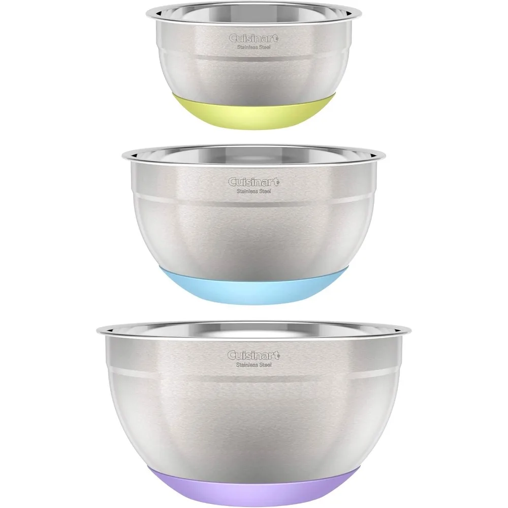 

3-Piece Stainless Steel Mixing Bowls with Non-Slip Base, Sizes: 1.5qt, 3qt & 5qt - Durable Kitchen Essentials