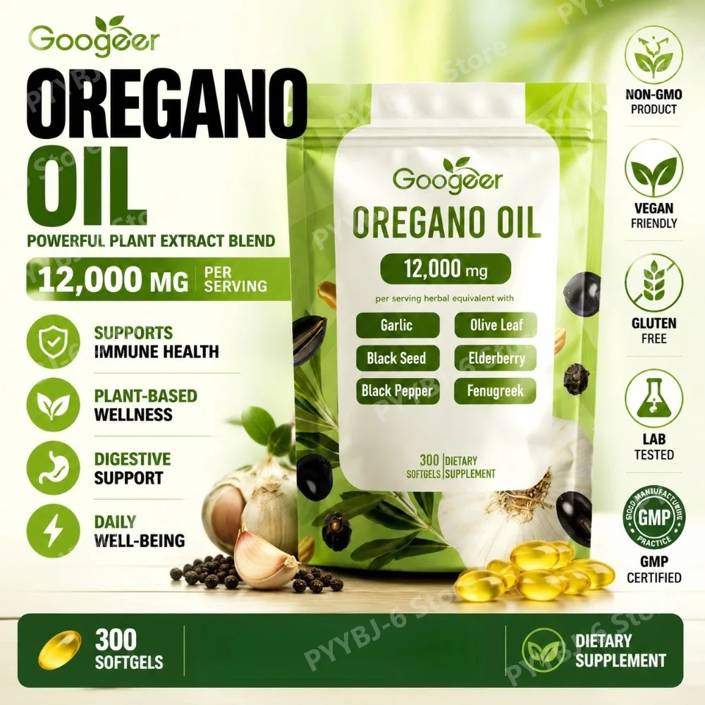 Cápsulas de Aceite de Orégano Googeer 300 Unidades con Extracto de Semilla Negra, Apoyo Inmunológico, Extracto de Bulbo de Ajo, Extracto de Hoja de Oliva para Unisex