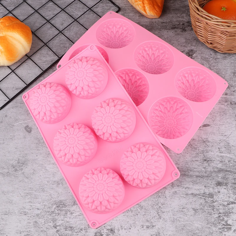 3D Chrysanthemums Silicone Mold DIY Flowers Soap Candle Molds Sunflower Cake Decoration Tools 6 Grids Resin Mold