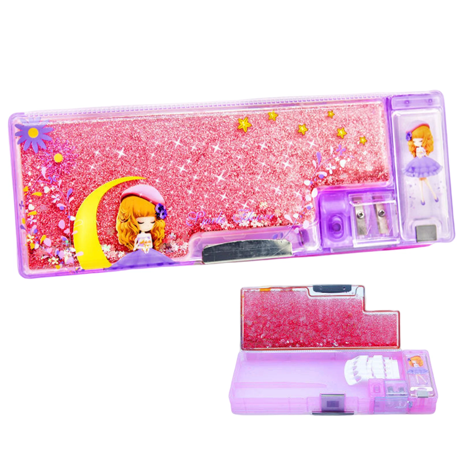 Double-sided Cartoon Pencil Case Category Placement Drop-proof Pen Box Pen Holder Makeup Brushes Organizers