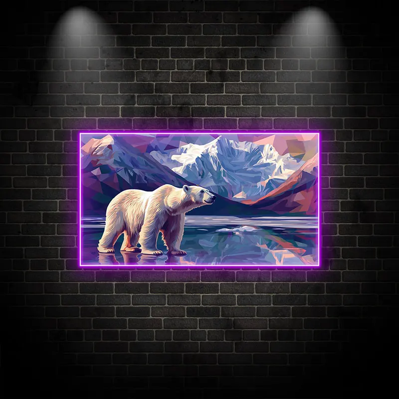 Toysign Stunning Polar Bear in Mountain Scene LED Art - Beautiful Neon Wall Decor for Nature Lovers Room, Perfect for Home Decor