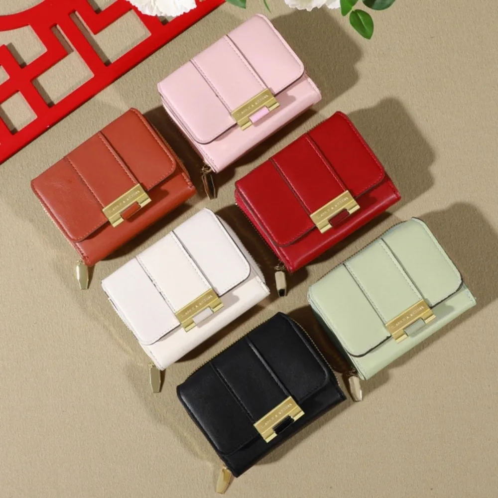 

Simple Solid Color Fold Wallet Short Korean Style Card Holder Handheld Zipper Coin Purse Travel