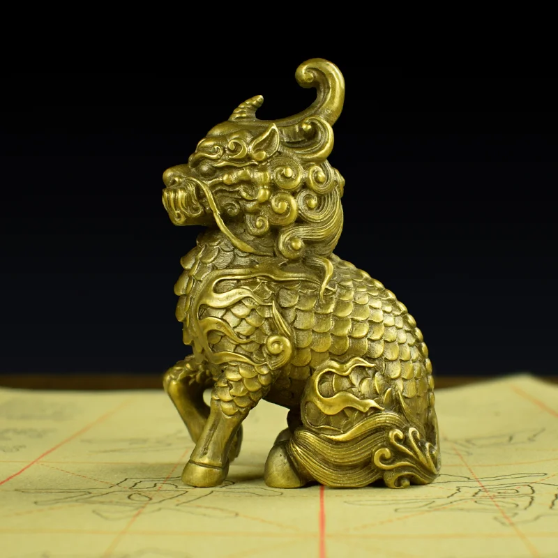 Brass Unicorn Ornament, Auspicious Fire Unicorn, Mythical Beast, Living Room, Study Room, Handicrafts, Gifts