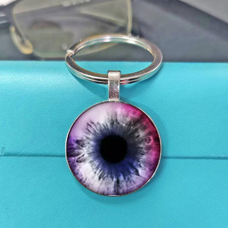 New Galaxy Eye Style Keychain Cabochon - Nebula Colorful Iris Print Round Charm for DIY Craft & Bag Accessory